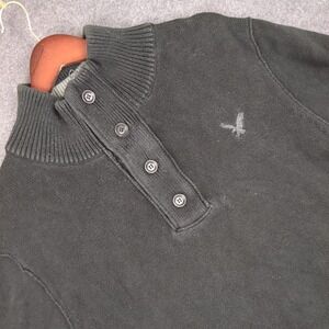 American Eagle Mens Classic Fit Mock Neck Button Up Sweater XL TG Gray